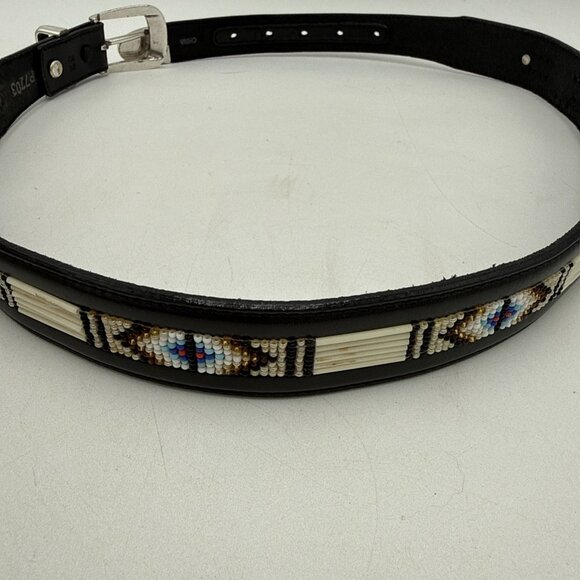 BRIGHTON Belt Beaded Western ZUNI BLack Leather Mens 32 Silver Buckle Removable main image 5